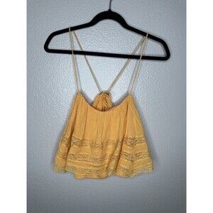 NEW Free People Tank Top Womens XS Orange Boho Lace Trim Strappy Crop Summer
